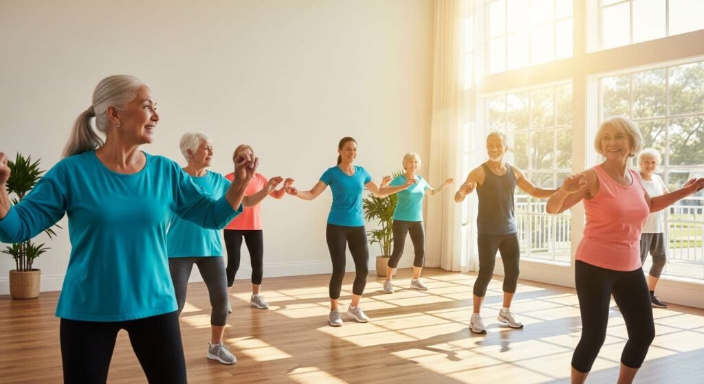 I work with seniors who struggle to get down on the floor, so I use this standing routine to help them strengthen their upper-body muscles safely