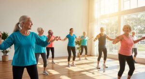 I work with seniors who struggle to get down on the floor, so I use this standing routine to help them strengthen their upper-body muscles safely